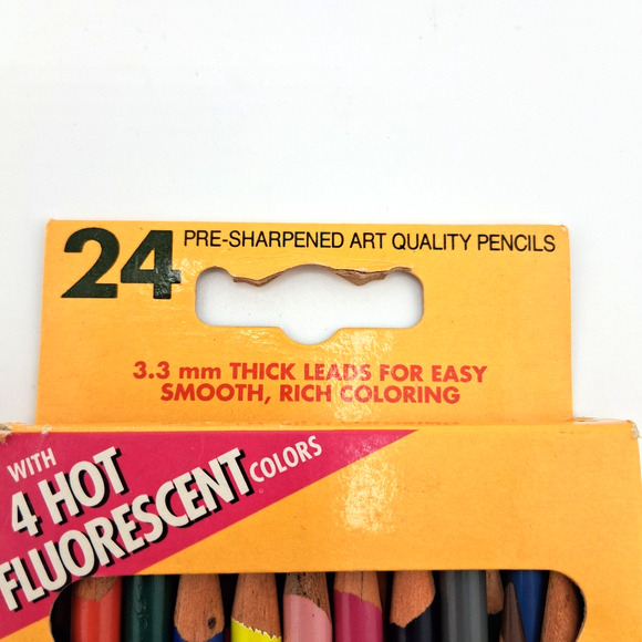 1992 Crayola Smooth Bright Colored Pencils 24 ct with 4 Hot Fluorescent Colors - Picture 3 of 12